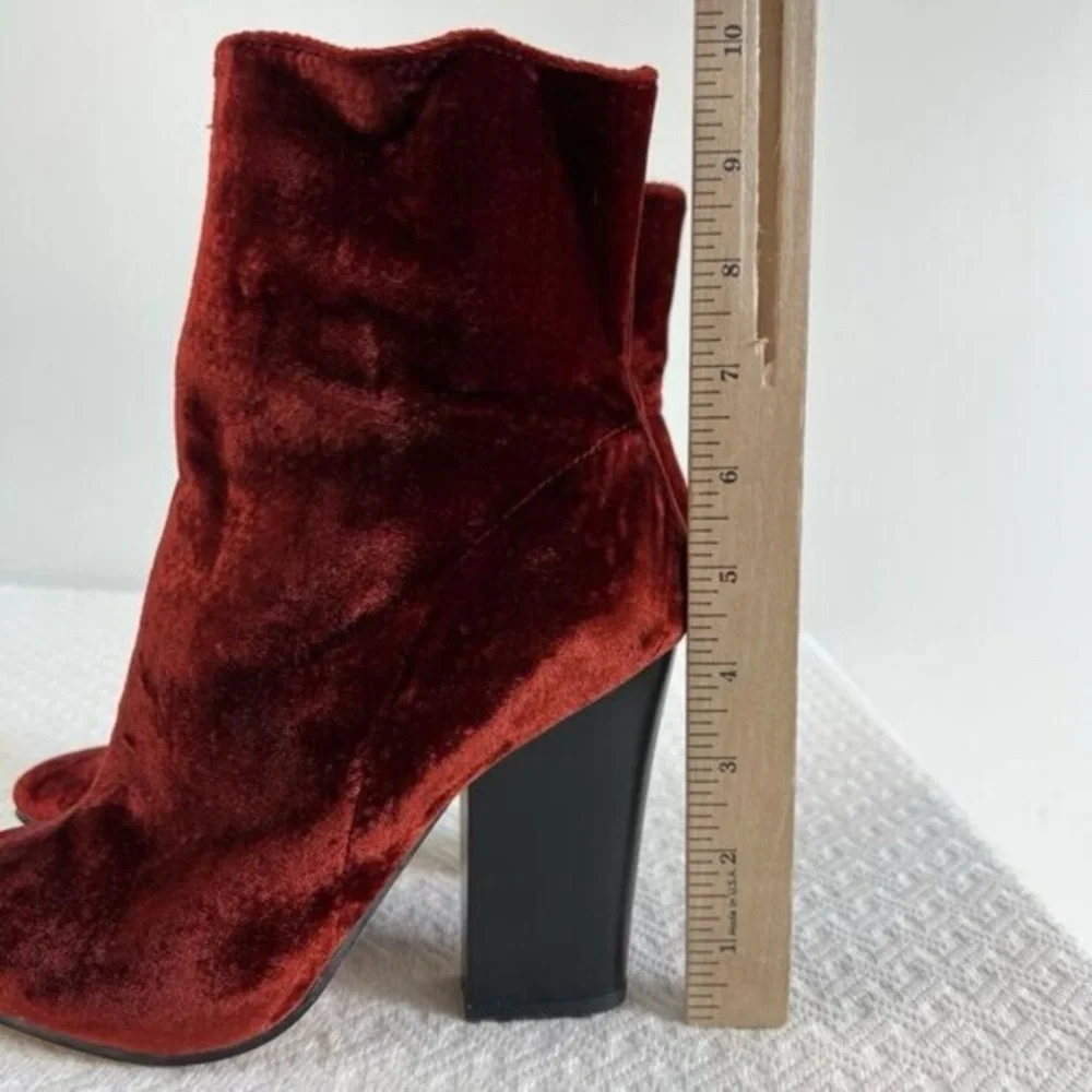 Zara Basic Womens EU 39 US 9 Red Orange Velvet Pump Heeled Booties Boots Cowboy - Picture 11 of 13